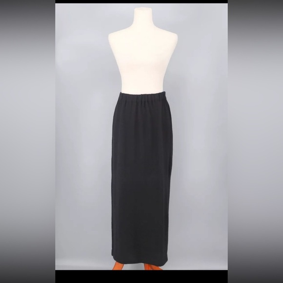 PERUVIAN CONNECTION Baby Alpaca Wool Black Midi Skirt Pull-on Elastic - Picture 1 of 9